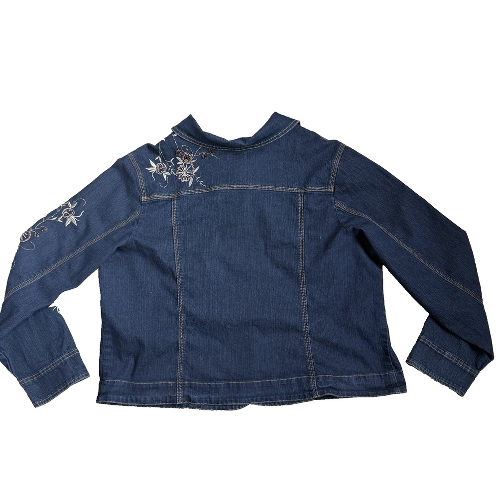AVENUE JEANS Beaded Embroidered Denim Jacket 1X 18/20 Blue Button Front 4 Pocket - Picture 2 of 11